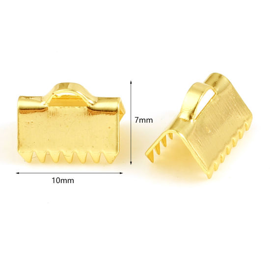 Picture of Brass End Crimp Caps 18K Real Gold Plated Rectangle 10mm x 7mm, 10 PCs