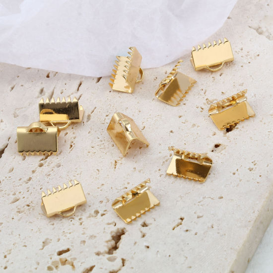 Picture of Brass End Crimp Caps 18K Real Gold Plated Rectangle 10mm x 7mm, 10 PCs