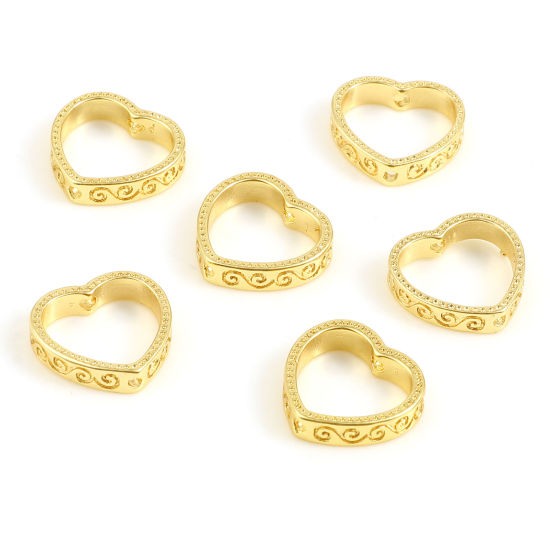 Bild von Messing Perlen Rahmen 18K Echtgold plattiert Herz (Passen 8mm Perle) 12mm x 12mm, 3 Stück