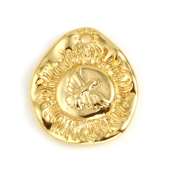 Picture of Brass Charms Oval 18K Real Gold Plated Eagle 19mm x 17mm, 1 Piece