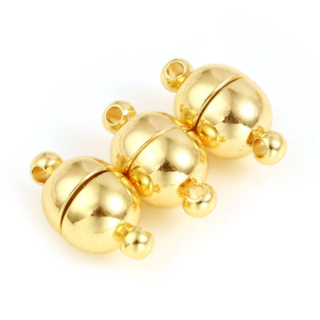 Picture of Brass Magnetic Clasps 18K Real Gold Plated Round 15mm x 8mm, 2 Sets