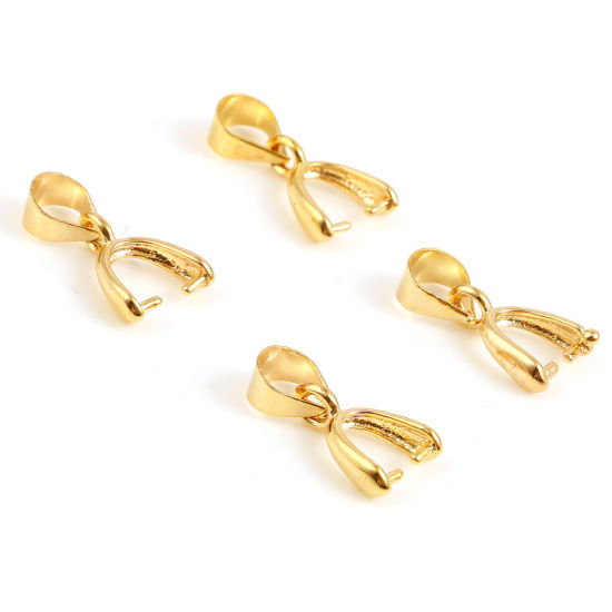 Image de Fermoirs Pinces Bélière en Laiton Plaqué Or Véritable 18K Empreintes de Cheval 14mm x 6mm, 10 Pcs