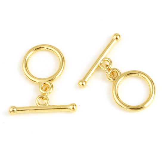 Bild von Messing Knebelverschluss 18K Vergoldet Rund 26mm x 23mm, 2 Sets                                                                                                                                                                                               