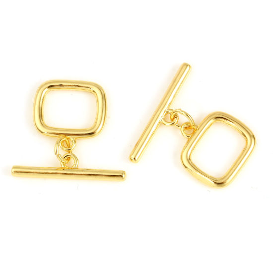 Picture of Brass Toggle Clasps 18K Real Gold Plated Rectangle 22mm x 21mm, 2 Sets