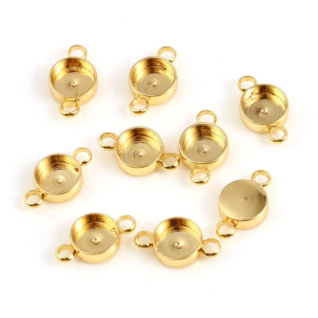 Latón Conectores 18K Oro Real Chapado Ronda Base Camafeo 6mm) 12mm x 7mm, 5 Unidades