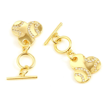 Immagine di Ottone Alternare Fermagli 18K Vero Oro Placcato Fiore Trasparente Strass 29mm x 14mm, 1 Serie