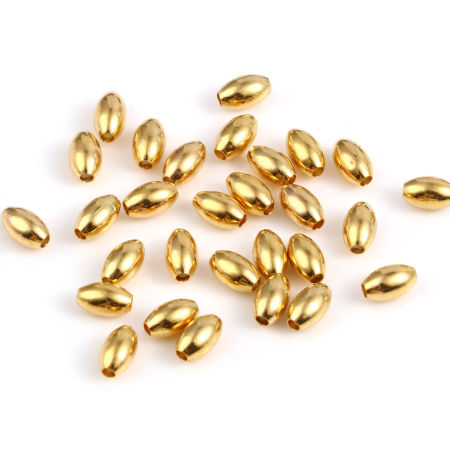 Immagine di Ottone Perline 18K Vero Oro Placcato Ovale Circa 5mmx 3mm, Foro:Circa 1mm, 10 Pz