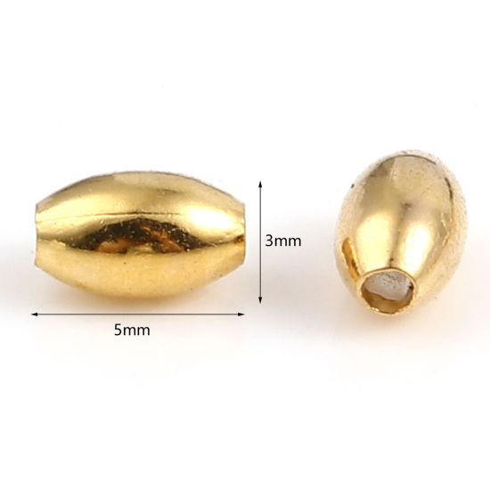 Изображение Латунь Бусины 18K настоящее золото с покрытием Овальные Около 5мм x 3мм, Отверстие: Примерно 1мм, 10 ШТ