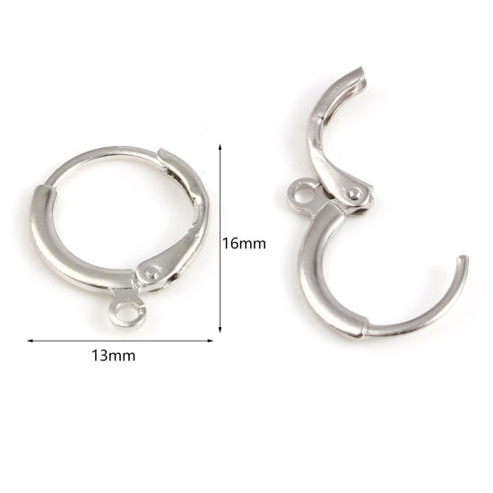 16mm Plastic Earring Hooks with 304 Stainless Steel Beads - Antique Silver  - 10pcs