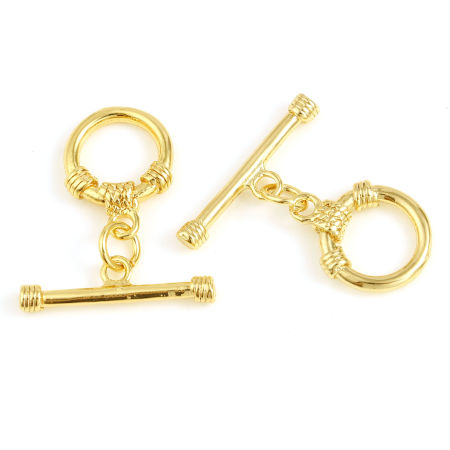 Immagine di Ottone Alternare Fermagli 18K Vero Oro Placcato Tondo 20mm x 20mm, 2 Seri