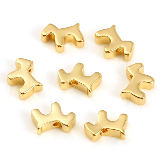 Imagen de 5 Unidades Respetuoso del Medio Ambiente Latón Animal Doméstico Memorial Cuentas Para Hacer Joyas De Bricolaje 18K Oro Real Chapado Perro 10mm x 8mm, Agujero: Aprox 1.7mm