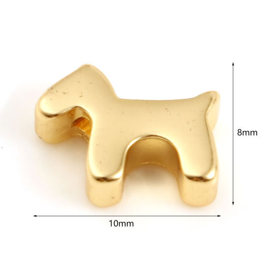 Imagen de 5 Unidades Respetuoso del Medio Ambiente Latón Animal Doméstico Memorial Cuentas Para Hacer Joyas De Bricolaje 18K Oro Real Chapado Perro 10mm x 8mm, Agujero: Aprox 1.7mm
