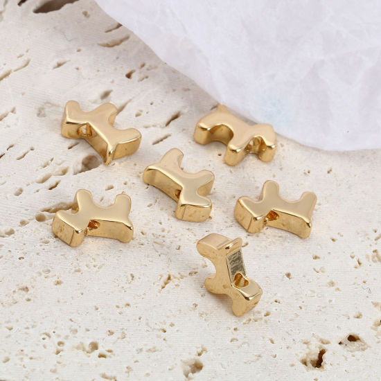 Imagen de 5 Unidades Respetuoso del Medio Ambiente Latón Animal Doméstico Memorial Cuentas Para Hacer Joyas De Bricolaje 18K Oro Real Chapado Perro 10mm x 8mm, Agujero: Aprox 1.7mm