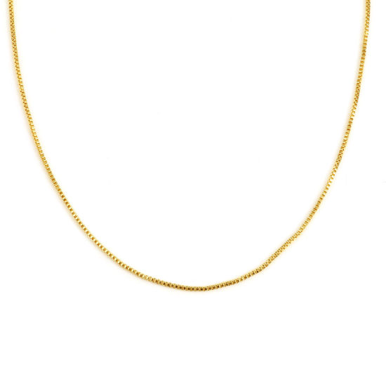 Picture of Brass Necklace Box Chain 18K Real Gold Plated 46cm(18 1/8") long, 1 Piece                                                                                                                                                                                     