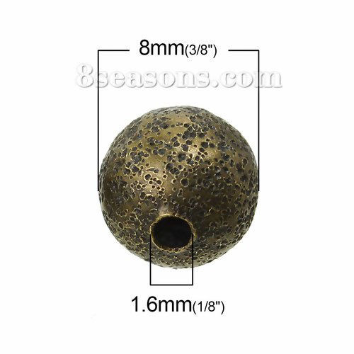 Image de Perles en Laiton Forme Rond Bronze Antique Diamètre: 8mm, Tailles de Trous: 1.6mm, 100 Pcs                                                                                                                                                                    