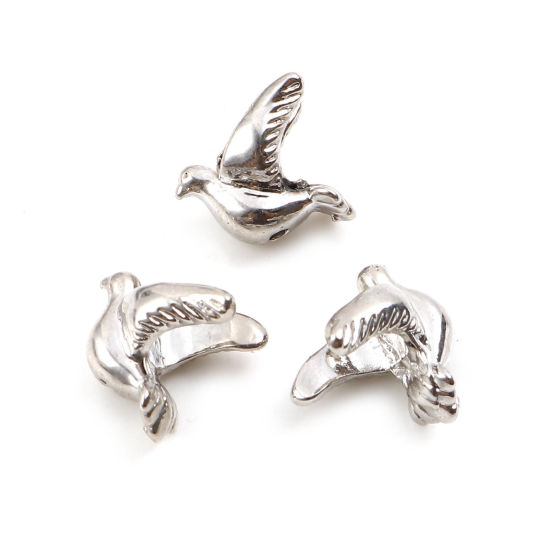 Imagen de Zamak Religión Cuentas Ploma Tono de Plata Aprox 14mm x 13mm, Agujero: Aprox 1.5mm, 10 Unidades