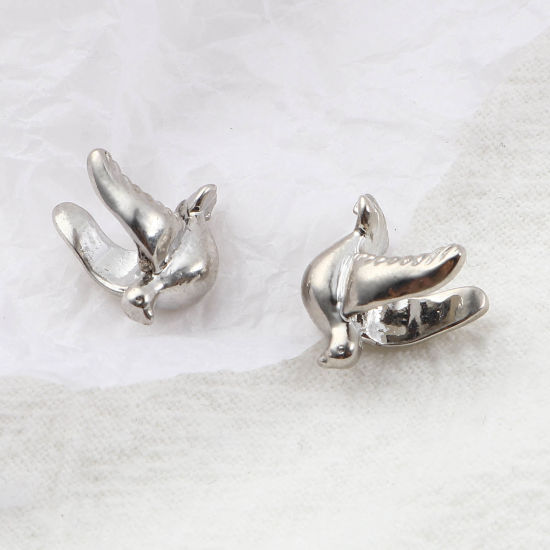 Imagen de Zamak Religión Cuentas Ploma Tono de Plata Aprox 14mm x 13mm, Agujero: Aprox 1.5mm, 10 Unidades