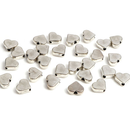 Bild von Zinklegierung Valentinstag Zwischenperlen Spacer Perlen Herz Silberfarbe ca. 8mm x 7mm, Loch:ca. 1.6mm, 20 Stück