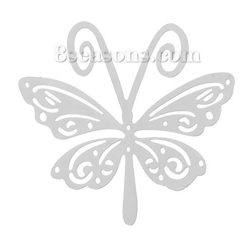 Picture of 304 Stainless Steel Filigree Stamping Embellishments Findings, Butterfly Silver Tone, Hollow Carved 44mm(1 6/8") x 44mm(1 6/8"), 10 PCs
