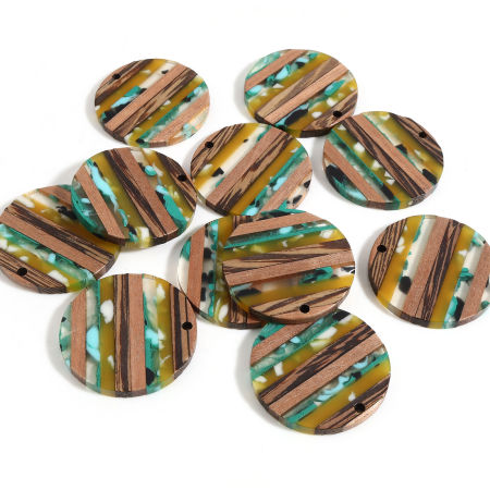 Bild von Harz & Holz Holz-Effekt Harz Anhänger Rund Naturfarben 30mm D., 2 Stück