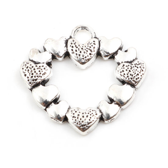 Immagine di Lega di Zinco Charms Cuore Argento Antico 27mm x 25mm , 30 Pz