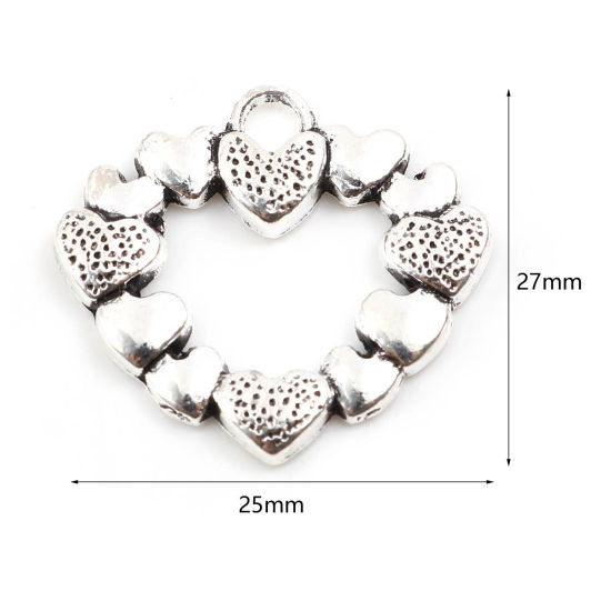 Immagine di Lega di Zinco Charms Cuore Argento Antico 27mm x 25mm , 30 Pz