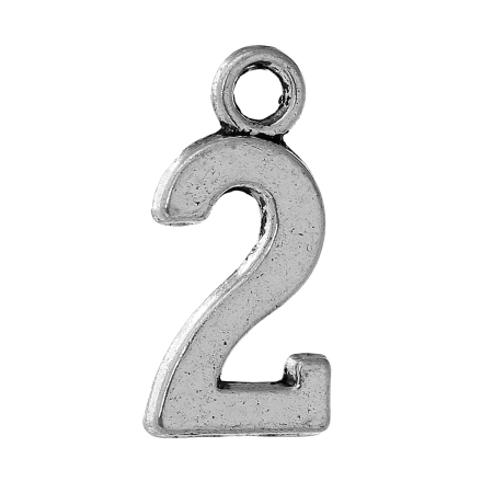 Immagine di Lega di Zinco Charm Ciondoli Numero Argento Antico " 2 " 15mm x 7mm , 50 Pz