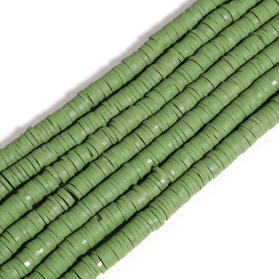 Picture of Polymer Clay Katsuki Beads Heishi Beads Disc Beads Round Olive Green About 6mm Dia, Hole: Approx 2mm, 39.5cm(15 4/8") long, 5 Strands (Approx 350 PCs/Strand)