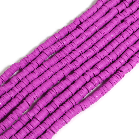 Image de Perles Heishi Katsuki en Pâte Polymère Rond Violet 6mm Dia, Taille de Trou: 2mm, 39.5cm long, 5 Enfilades (Env. 350 PCs/Enfilade)