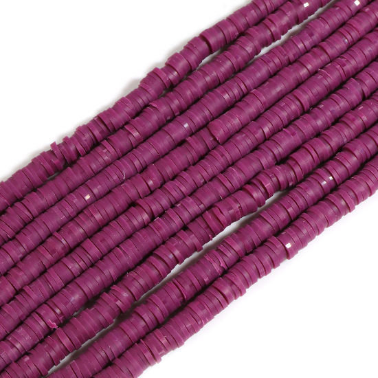 Image de Perles Heishi Katsuki en Pâte Polymère Rond Violet Foncé 6mm Dia, Taille de Trou: 2mm, 39.5cm long, 5 Enfilades (Env. 350 PCs/Enfilade)