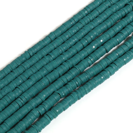 Image de Perles Heishi Katsuki en Pâte Polymère Rond Vert Foncé 6mm Dia, Taille de Trou: 2mm, 39.5cm long, 5 Enfilades (Env. 350 PCs/Enfilade)