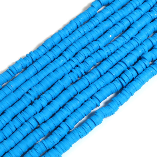 Picture of Polymer Clay Katsuki Beads Heishi Beads Disc Beads Round Blue About 6mm Dia, Hole: Approx 2mm, 39.5cm(15 4/8") long, 5 Strands (Approx 350 PCs/Strand)