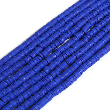 Image de Perles Heishi Katsuki en Pâte Polymère Rond Saphir 6mm Dia, Taille de Trou: 2mm, 39.5cm long, 5 Enfilades (Env. 350 PCs/Enfilade)