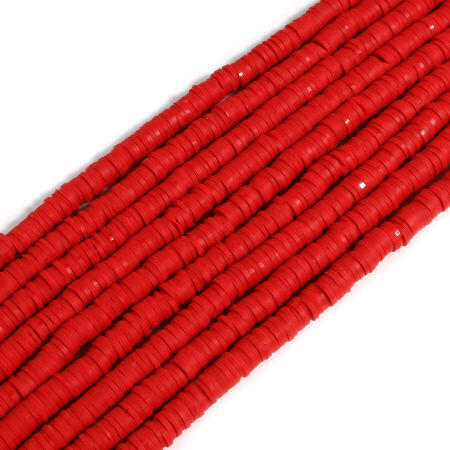 Picture of Polymer Clay Katsuki Beads Heishi Beads Disc Beads Round Dark Red About 6mm Dia, Hole: Approx 2mm, 39.5cm(15 4/8") long, 5 Strands (Approx 350 PCs/Strand)