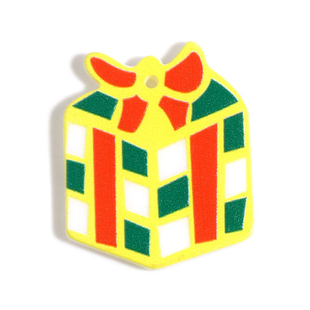 Image de Pendentifs en Résine Boîtes de cadeau Noël Vert & Jaune 34mm x 29mm, 10 Pcs