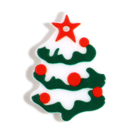 Image de Pendentifs en Résine Pin de Noël Blanc & Vert 35mm x 25mm, 10 Pcs