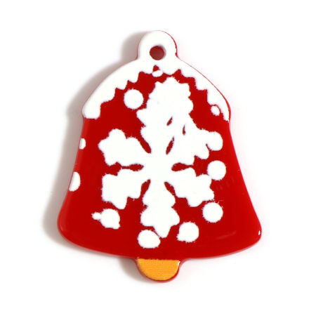 Image de Pendentifs en Résine Cloche de Noël Blanc & Rouge Flocon de Neige 35mm x 28mm, 10 Pcs