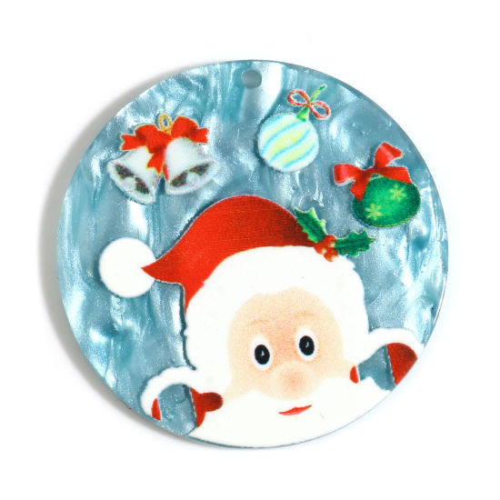 Picture of Resin Pendants Round Christmas Santa Claus Red & Blue 40mm Dia. 10 PCs