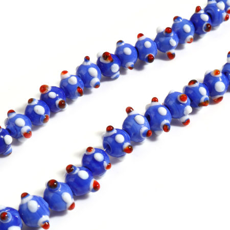 Picture of Lampwork Glass Beads Round Blue About 11mm Dia, Hole: Approx 2.3mm - 1.5mm, 10 PCs