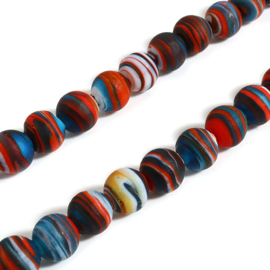 Picture of Lampwork Glass Beads Round Multicolor Stripe About 12mm Dia, Hole: Approx 2mm, 10 PCs