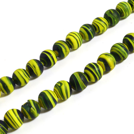 Picture of Lampwork Glass Beads Round Black & Yellow Stripe About 12mm Dia, Hole: Approx 2mm, 10 PCs