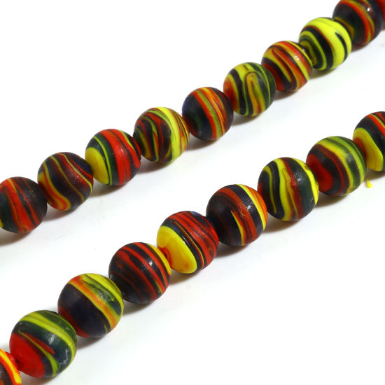 Picture of Lampwork Glass Beads Round Multicolor Stripe About 12mm Dia, Hole: Approx 2mm, 10 PCs