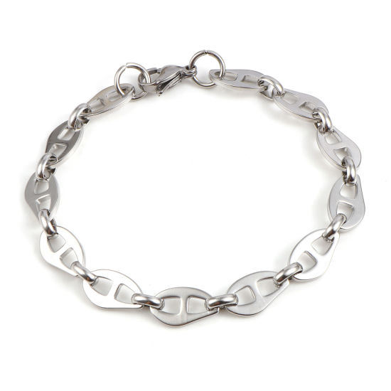 Picture of 304 Stainless Steel Stylish Bracelets Silver Tone Pig Nose 19cm(7 4/8") long, 1 Piece