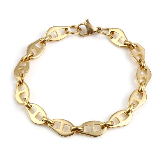 Picture of 1 Piece Vacuum Plating 304 Stainless Steel Stylish Bracelets Gold Plated Pig Nose 19cm(7 4/8") long