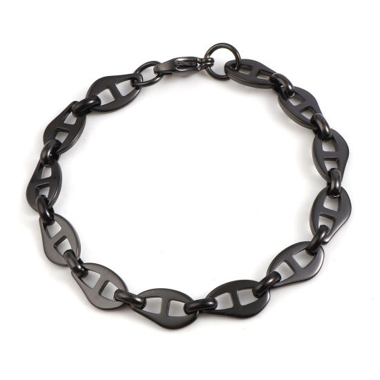 Picture of 1 Piece Vacuum Plating 304 Stainless Steel Stylish Bracelets Black Pig Nose 19cm(7 4/8") long