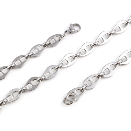 Picture of Wholesale Pig Nose Chain Necklace, Silver Tone 304 Stainless Steel, Unisex Minimalist Gift Jewelry For Retailer, 50.5cm(19 7/8") long, Chain Size: 7.5mm, 1 Piece
