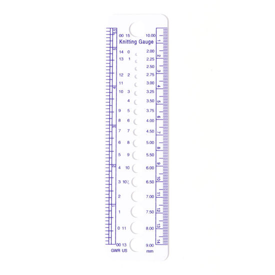 Picture of Plastic Knitting Needle Gauge Tool Rectangle White & Blue 16cm x 4cm, 10 Bundles