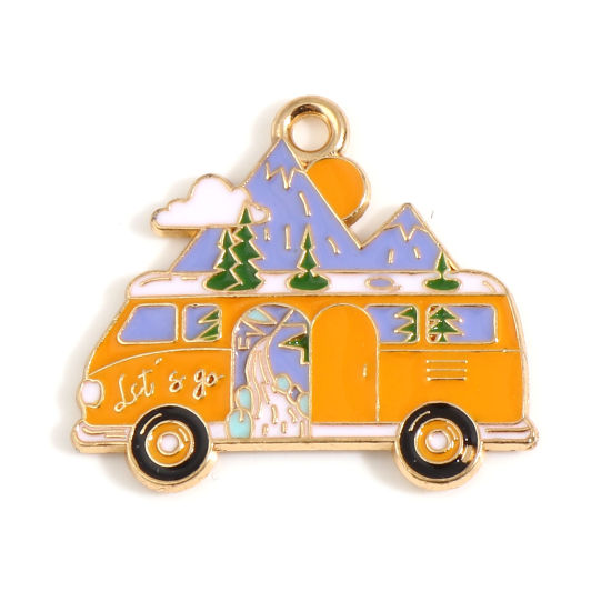 Imagen de Zamak Colgantes Coche Chapado en Oro Multicolor Montaña Esmalte 31mm x 27mm, 10 Unidades