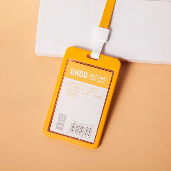 Picture of Yellow - Vertical Acrylic ID Card Badge Holders With Neck Strap Lanyard 10.9x6.8cm, 1 Piece