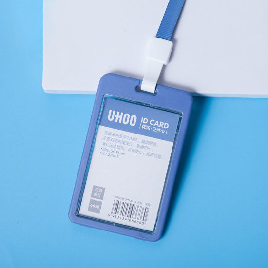 Image de Bleu - Porte-badges de carte d'identité en acrylique verticaux avec lanière de cou 10.9x6.8cm, 1 pièce
